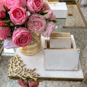 Inspire Me! Home Decor Rectangular Marble Tray With Metal Gold Branch Details