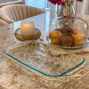 Inspire Me! Home Decor Rectangular Pyrex With Gold Branch Detailed Holder