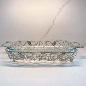 Inspire Me! Home Decor Rectangular Silver Handled Pyrex Holder With Leaf Design