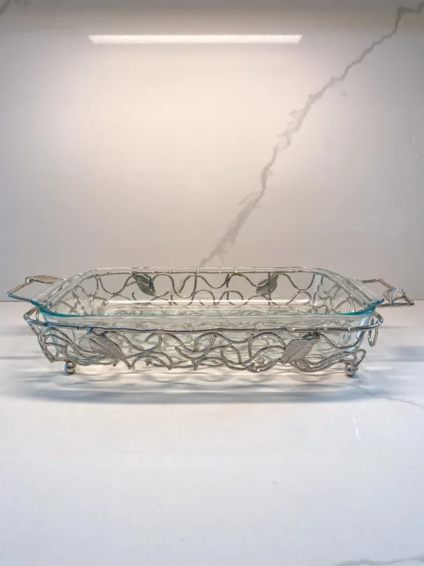 Inspire Me! Home Decor Rectangular Silver Handled Pyrex Holder With Leaf Design