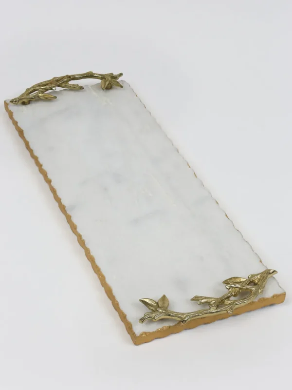 Inspire Me! Home Decor Rectangle Marble Tray With Gold Branch Handles