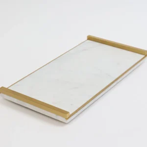 Inspire Me! Home Decor Rectangle Marble Tray With Gold Metal Handles And Gold Edge