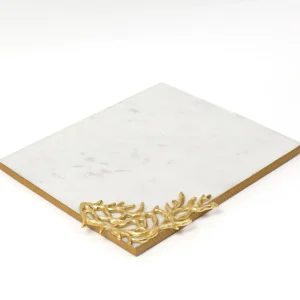 Inspire Me! Home Decor Rectangular Marble Tray With Metal Gold Branch Details