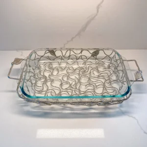 Inspire Me! Home Decor Rectangular Silver Handled Pyrex Holder With Leaf Design