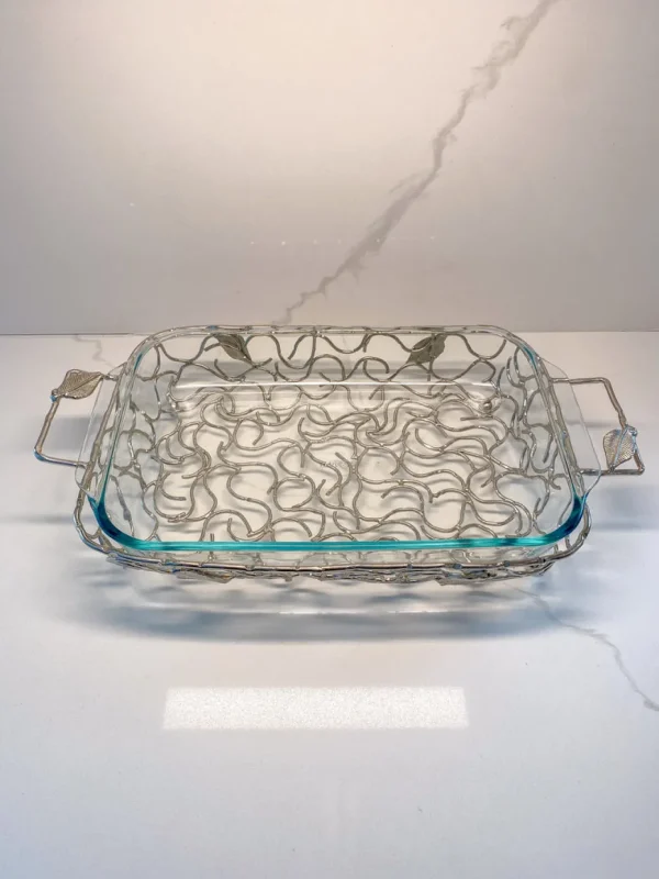 Inspire Me! Home Decor Rectangular Silver Handled Pyrex Holder With Leaf Design
