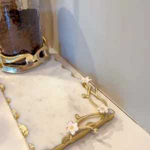 Inspire Me! Home Decor Rectangular Marble Tray With Cherry Blossom Details