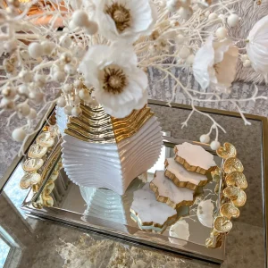Inspire Me! Home Decor Rectangular Mirror Tray With Silver Border And Gold Leaf Design (2 Sizes)