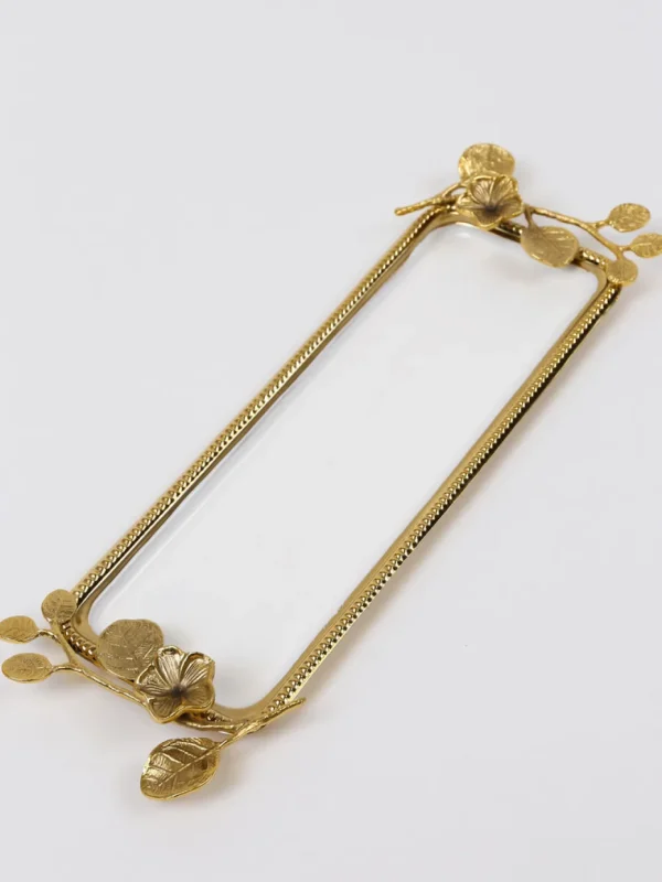 Inspire Me! Home Decor Rectangle Gold Floral Tray With White Enamel Interior