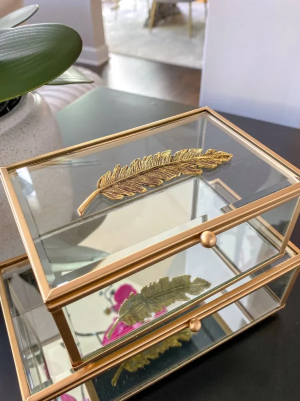 Inspire Me! Home Decor Rectangle Glass & Mirror Box With Gold Feather Detail (2 Sizes)