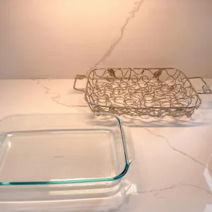 Inspire Me! Home Decor Rectangular Silver Handled Pyrex Holder With Leaf Design