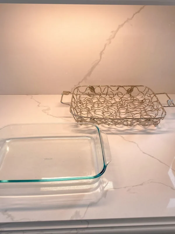 Inspire Me! Home Decor Rectangular Silver Handled Pyrex Holder With Leaf Design