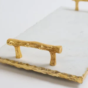 Inspire Me! Home Decor Rectangle Marble Tray With Gold Handles & Hammered Gold Edge