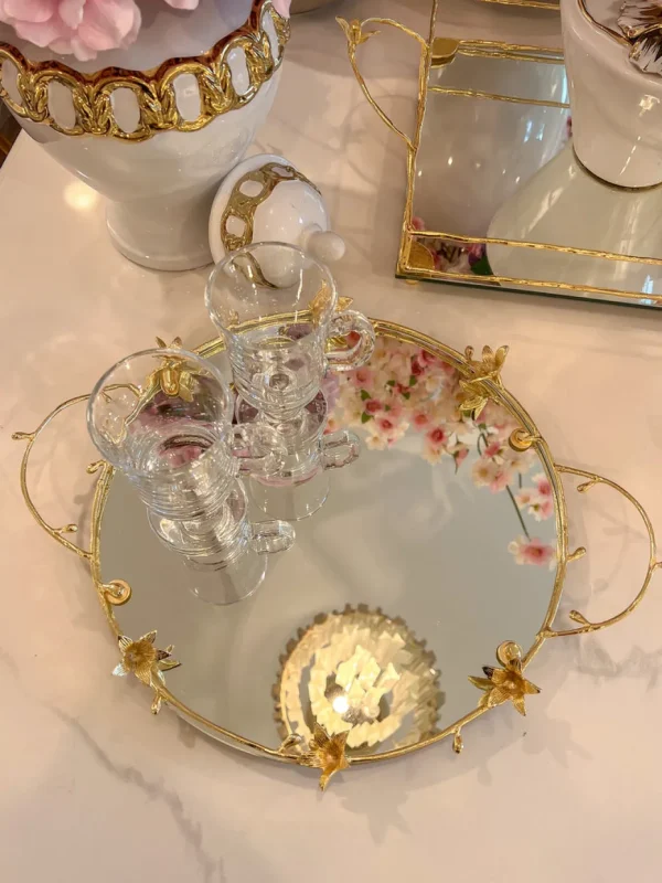 Inspire Me! Home Decor Round Mirrored Tray With Gold Flower Design