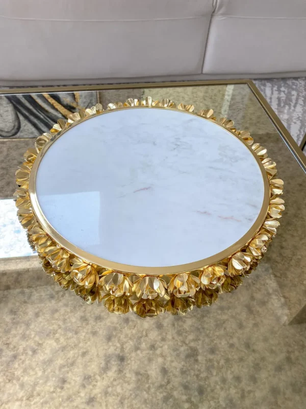 Inspire Me! Home Decor Round Marble Tray With Gold Floral Edge