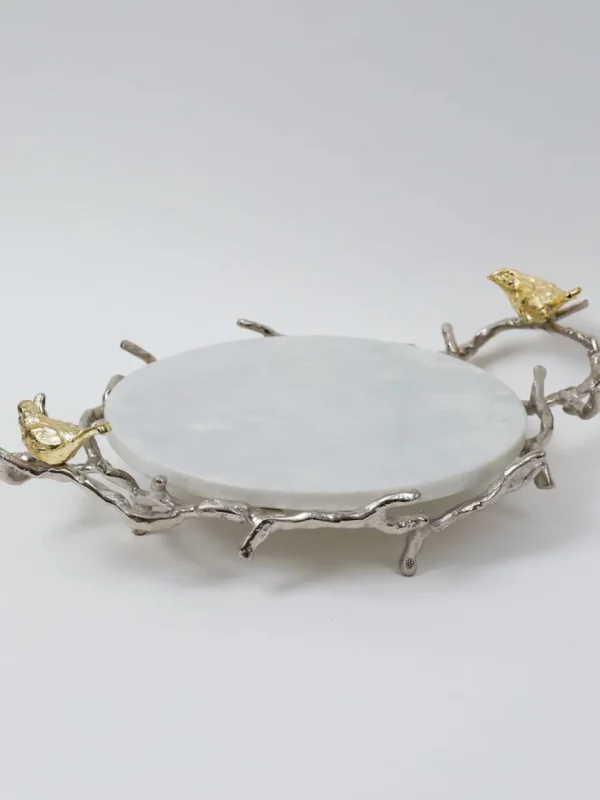 Inspire Me! Home Decor Round Marble Tray With Gold Branch & Bird Details