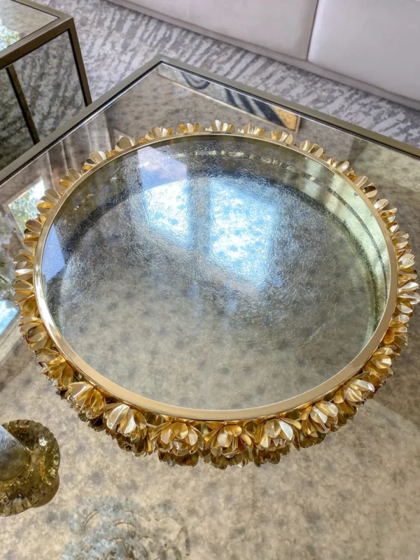 Inspire Me! Home Decor Round Glass Tray With Gold Floral Edge