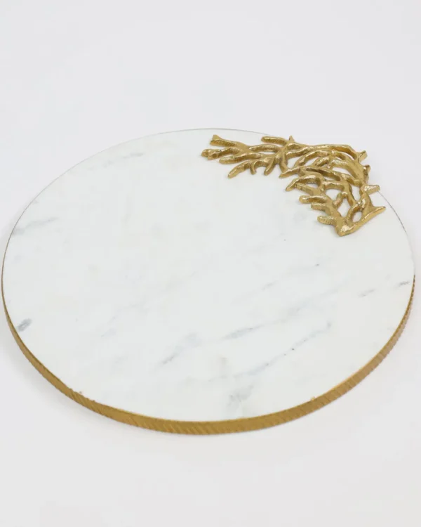 Inspire Me! Home Decor Round Marble Tray With Gold Edge And Metal Details