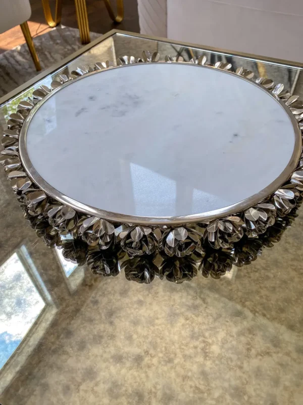 Inspire Me! Home Decor Round Marble Tray With Silver Floral Edge