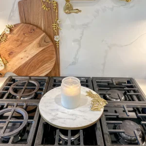 Inspire Me! Home Decor Round Marble Tray With Gold Edge And Metal Details