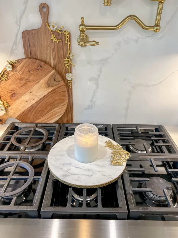 Inspire Me! Home Decor Round Marble Tray With Gold Edge And Metal Details