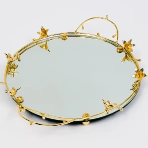 Inspire Me! Home Decor Round Mirrored Tray With Gold Flower Design