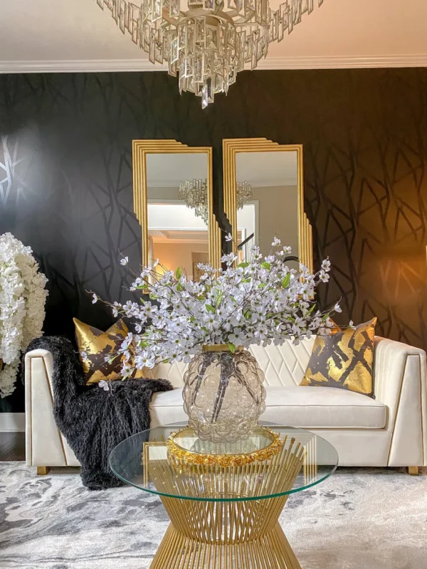 Inspire Me! Home Decor Round Glass Tray With Gold Floral Edge
