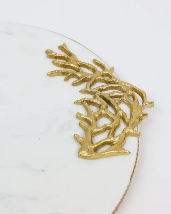 Inspire Me! Home Decor Round Marble Tray With Gold Edge And Metal Details