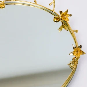 Inspire Me! Home Decor Round Mirrored Tray With Gold Flower Design