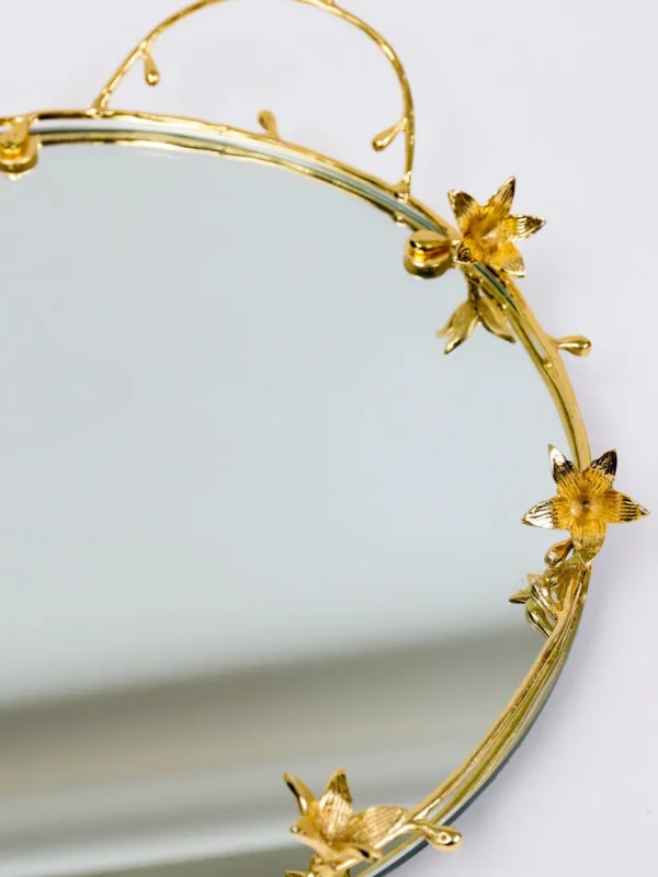 Inspire Me! Home Decor Round Mirrored Tray With Gold Flower Design