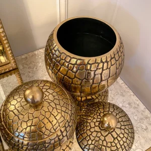 Inspire Me! Home Decor Round Gold Jar With Crocodile Print Pattern (2 Sizes)