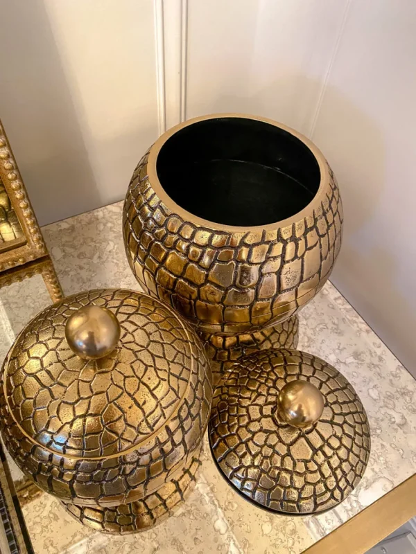 Inspire Me! Home Decor Round Gold Jar With Crocodile Print Pattern (2 Sizes)