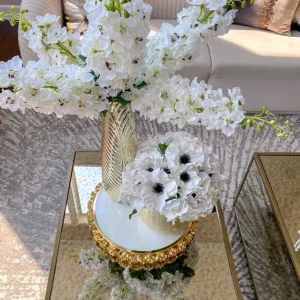 Inspire Me! Home Decor Round Marble Tray With Gold Floral Edge