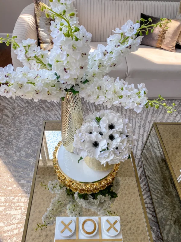 Inspire Me! Home Decor Round Marble Tray With Gold Floral Edge