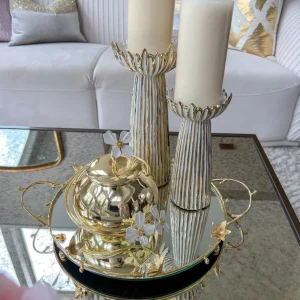 Inspire Me! Home Decor Round Mirrored Tray With Gold Flower Design