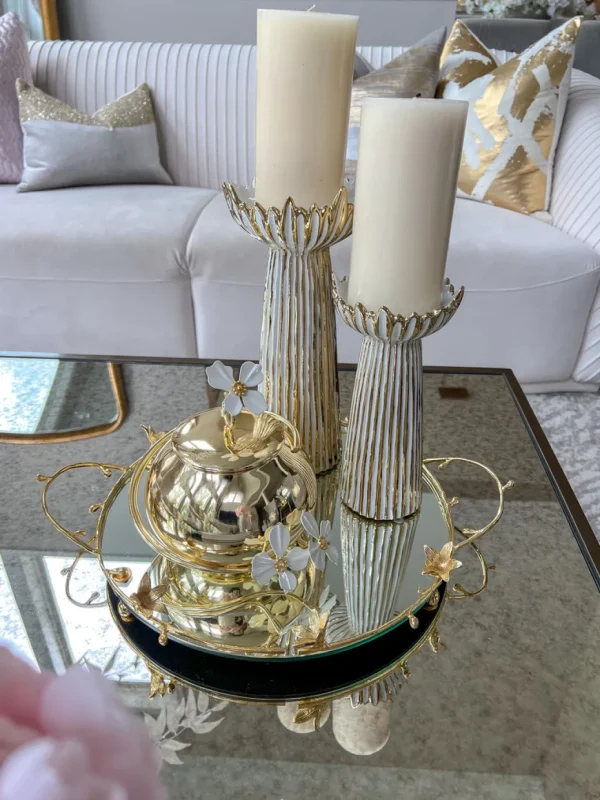 Inspire Me! Home Decor Round Mirrored Tray With Gold Flower Design