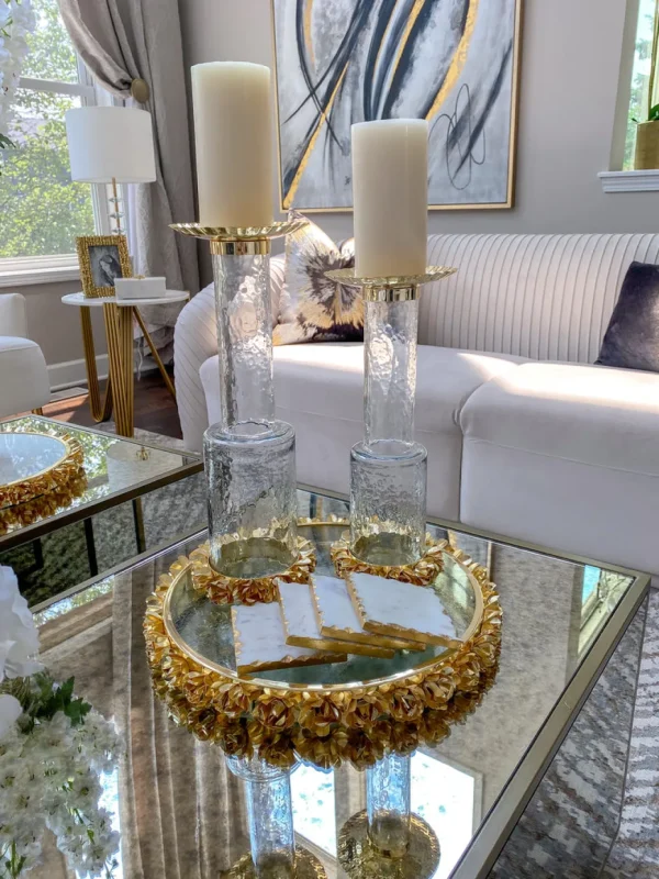 Inspire Me! Home Decor Round Glass Tray With Gold Floral Edge