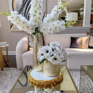 Inspire Me! Home Decor Round Marble Tray With Gold Floral Edge