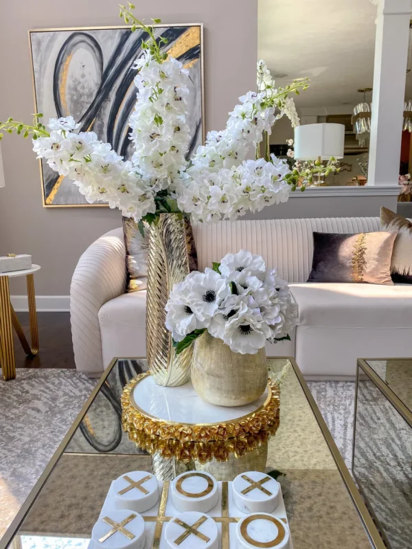 Inspire Me! Home Decor Round Marble Tray With Gold Floral Edge