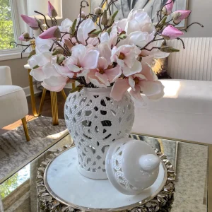Inspire Me! Home Decor Round Marble Tray With Silver Floral Edge