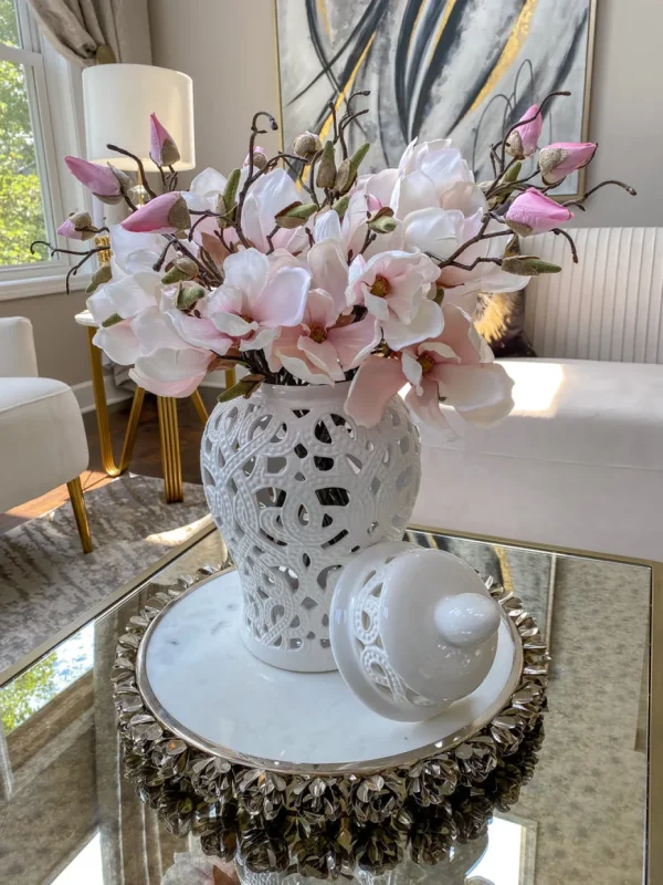 Inspire Me! Home Decor Round Marble Tray With Silver Floral Edge