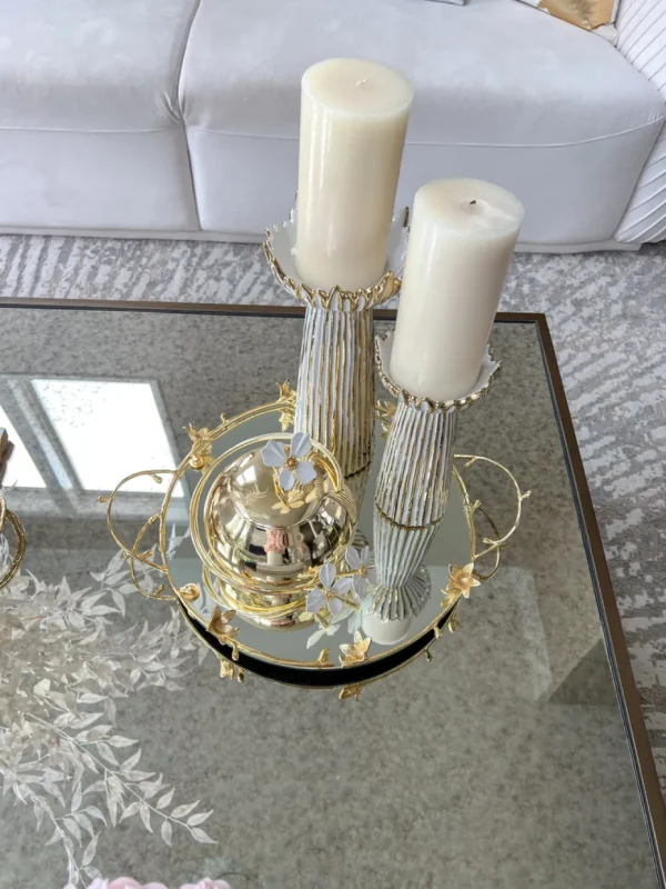 Inspire Me! Home Decor Round Mirrored Tray With Gold Flower Design