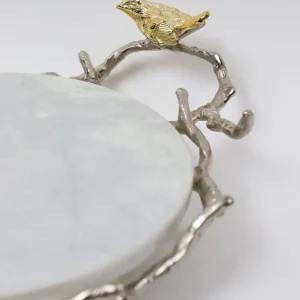 Inspire Me! Home Decor Round Marble Tray With Gold Branch & Bird Details