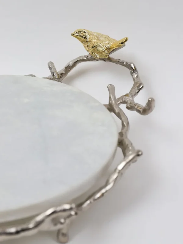 Inspire Me! Home Decor Round Marble Tray With Gold Branch & Bird Details