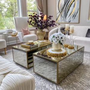 Inspire Me! Home Decor Round Marble Tray With Gold Floral Edge