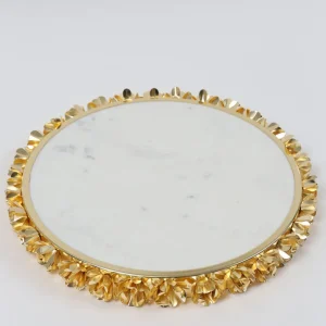 Inspire Me! Home Decor Round Marble Tray With Gold Floral Edge