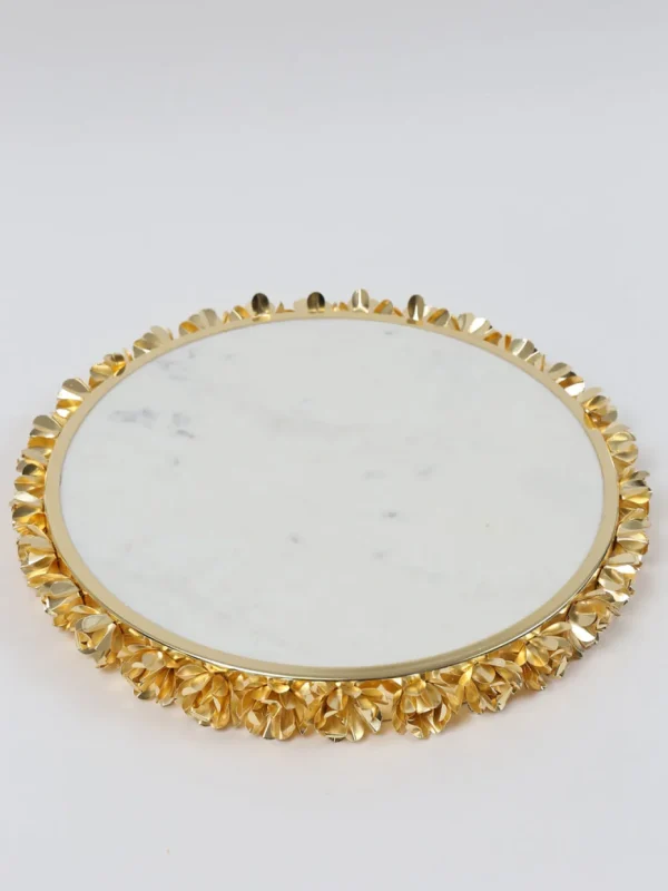 Inspire Me! Home Decor Round Marble Tray With Gold Floral Edge