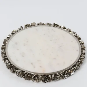 Inspire Me! Home Decor Round Marble Tray With Silver Floral Edge