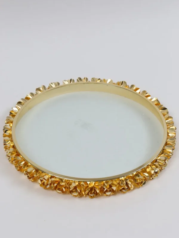 Inspire Me! Home Decor Round Glass Tray With Gold Floral Edge