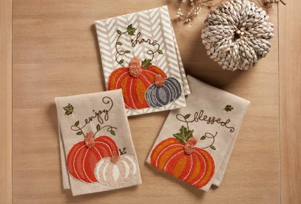 Inspire Me! Home Decor Rustic Embroidered Fall Pumpkin Dish Towel (3 Styles)