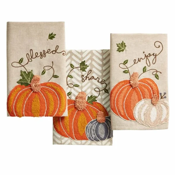 Inspire Me! Home Decor Rustic Embroidered Fall Pumpkin Dish Towel (3 Styles)
